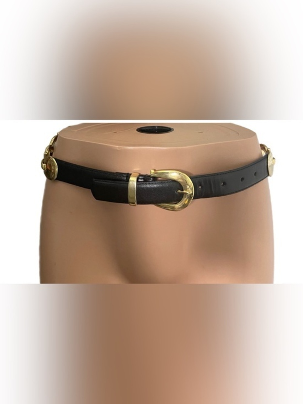Vintage Black Genuine Leather Belt With Gold Hardware